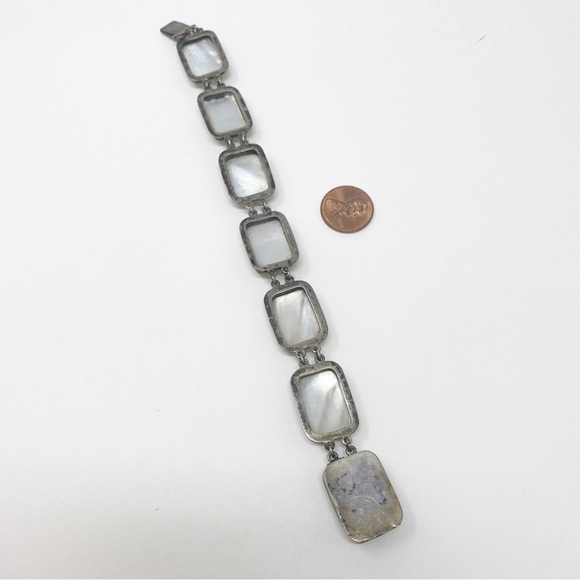 679 Vintage 800 Silver And Mother Of Pearl 7-day Cameo Link Bracelet - Picture 5 of 8